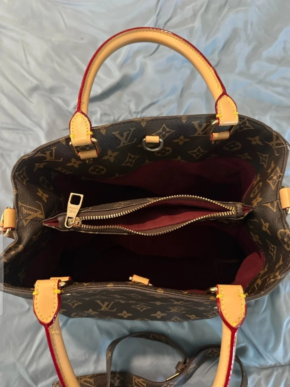 Lv. Monogram Canvas Satchel with Tan Handle